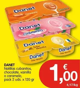 Oferta de Danet - Natillas Cubanitos, Chocolate, Vainilla O Caramelo, Pack 2 Uds. por 1€ en CashDiplo