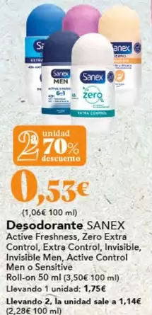 Oferta de Sanex - Desodorante por 0,53€ en Gadis