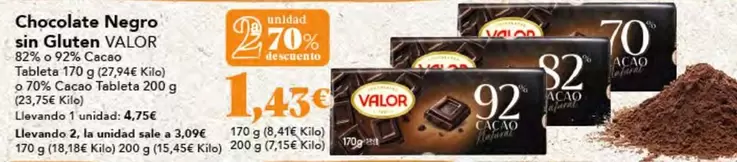 Oferta de Valor - Chocolate Negro Sin Gluten por 2,75€ en Gadis