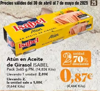 Oferta de Abril - Atun En Aceite De Girasol por 2,89€ en Gadis