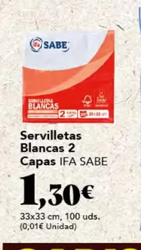 Oferta de Ifa sabe - Servilletas Blancas 2 Capas por 1,3€ en Gadis