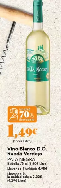 Oferta de Pata Negra - Vino Blanco D.o. Rueda Verdejo por 1,49€ en Gadis
