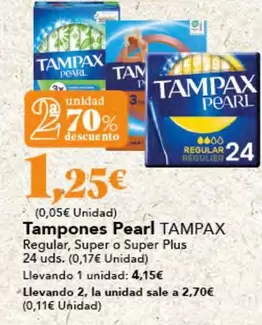 Oferta de Tampax - Tampones Pearl por 1,25€ en Gadis