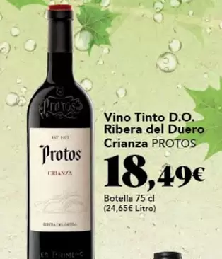 Oferta de Protos - Vino Tinto D.o. Ribera Del Duero por 18,49€ en Gadis