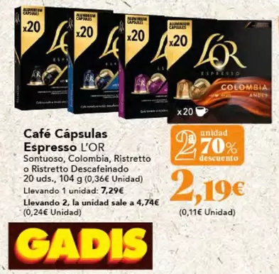 Oferta de Espresso - Café Cápsulas por 7,29€ en Gadis