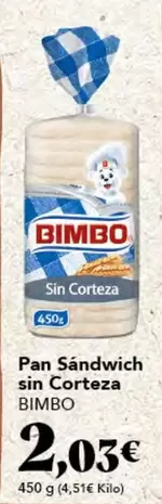 Oferta de Bimbo - Pan Sandwich Sin Corteza por 2,03€ en Gadis