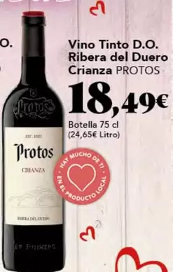 Oferta de Protos - Vino Tinto D.o. Ribera Del Duero Crianza por 18,49€ en Gadis