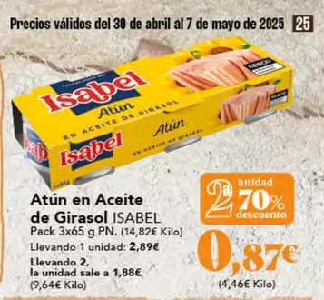 Oferta de Abril - Atun En Aceite De Girasol por 2,89€ en Gadis
