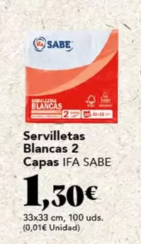 Oferta de Ifa sabe - Servilletas Blancas 2 Capas por 1,3€ en Gadis