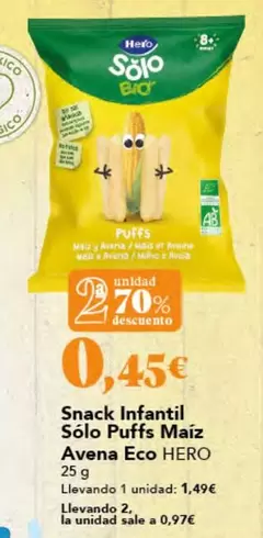 Oferta de Hero - Snack Infantil Solo Puffs Maiz Avena Eco por 1,49€ en Gadis