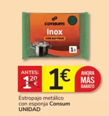 Oferta de Consum - Estropajo Metálico Con Esponja por 1€ en Consum