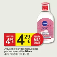 Oferta de Nivea -  Agua Micelar Desmaquillante Piel Seca/sensible por 4,29€ en Consum