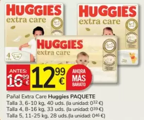 Oferta de Huggies - Pañal Extra Care Paquete por 12,99€ en Consum