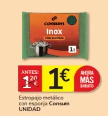 Oferta de Consum - Estropajo Metálico Con Esponja por 1€ en Consum
