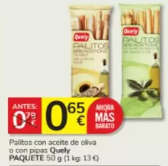 Oferta de Quely - Palitos Con Aceite De Oliva O Con Pipas por 0,65€ en Consum