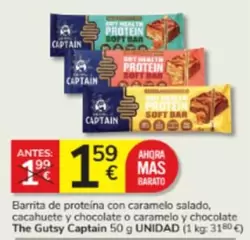 Oferta de Captain - Barrita De Proteína Con Caramelo Salado, Cacahuete Y Chocolate Y Chocolate por 1,59€ en Consum