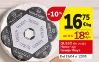 Oferta de Granja riña - Queso De Oveja por 16,75€ en Consum