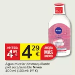 Oferta de Nivea - Agua Micelar Desmaquillante Piel Seca/ Sensible por 4,29€ en Consum