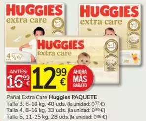 Oferta de Huggies - Pañal Extra Care Paquete por 12,99€ en Consum