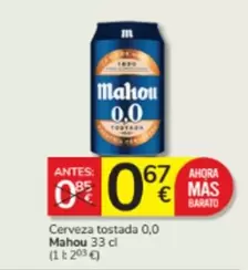 Oferta de Mahou - Cerveza Tostada 0.0 por 0,67€ en Consum