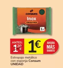 Oferta de Consum - Estropajo Metálico Con Esponja por 1€ en Consum
