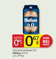 Oferta de Mahou - Cerveza Tostada 0.0 por 0,67€ en Consum