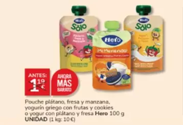Oferta de Solo - Pouche Plátano, Fresa Y Manzana, Yogurin Griego Con Frutas Y Cookies O Yogur Con Platano Y Fresa en Consum