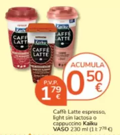 Oferta de Kaiku - Caffe Latte Espresso, Light Sin Lactosa O Cappucino  Vaso por 1,79€ en Consum