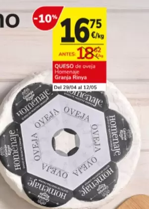 Oferta de Granja riña - Queso De Oveja por 16,75€ en Consum