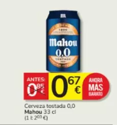 Oferta de Mahou - Cerveza Tostada 0.0 por 0,67€ en Consum