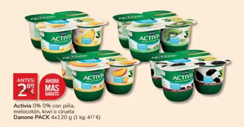 Oferta de Danone - Activia 0% Con Pina, Melocoton Kiwi O Cruela por 2€ en Consum