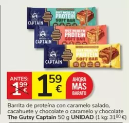 Oferta de Captain - Barrita De Proteina Con Caramelo Salado, Cacahuete Y Chocolate Y Chocolate por 1,59€ en Consum