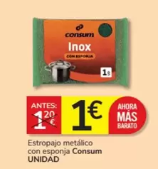 Oferta de Consum - Estropajo Metálico Con Esponja por 1€ en Consum