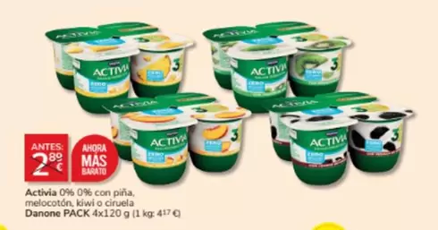 Oferta de Danone - Activia 0% Con Pina, Melocoton Kiwi O Cruela por 2€ en Consum