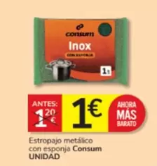 Oferta de Consum - Estropajo Metálico Con Esponja por 1€ en Consum
