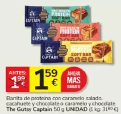 Oferta de Captain - Barrita De Proteina Con Caramelo Salado, Cacahuete Y Chocolate Y Chocolate por 1,59€ en Consum