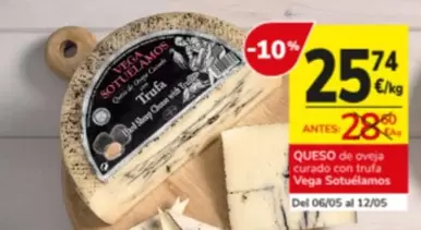 Oferta de Vega Sotuelamos - Queso De Oveja Curado Con Trufa por 25,74€ en Consum