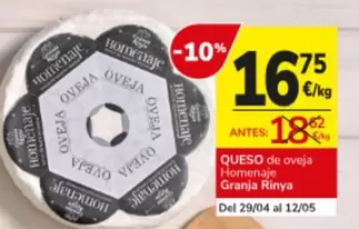 Oferta de Homenaje - Queso De Oveja Granja por 16,75€ en Consum