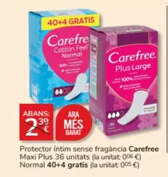 Oferta de Carefree - Protector Íntim Sense Fragancia Maxi Plus 36 Unitats Normal 40+4 Gratis en Consum