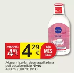 Oferta de Nivea - Aigua Micel-lar Desmaquilladora Pell Seca/ Sensible por 4,29€ en Consum