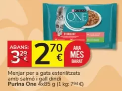 Oferta de Purina - Menjar Per A Gats Esterilitzats Amb Salmó I Gall Dindi One 4x por 2,7€ en Consum