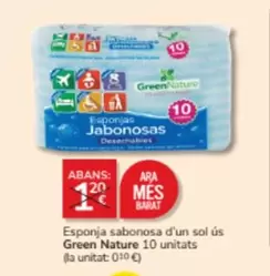 Oferta de Green Nature - Esponja Sabonosa D'Un Sol Us 10 Unitats por 1€ en Consum