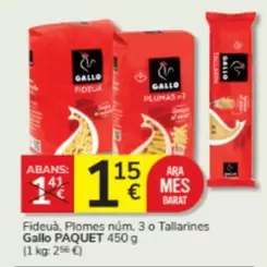 Oferta de Gallo - Fideuà, Plomes Núm. 3 O Tallarines por 1,15€ en Consum