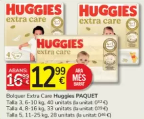 Oferta de Huggies - Bolquer Extra Care Paquet por 12,99€ en Consum