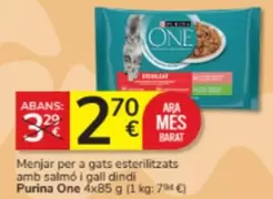 Oferta de Purina - Menjar Per A Gats Esterilitzats Amb Salmó I Gall Dindi One por 2,7€ en Consum
