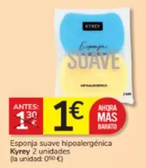 Oferta de Kyrey - Esponja Suave Hipoalergénica por 1€ en Consum