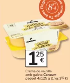 Oferta de Consum - Crema De Vainilla Amb Galeta Paquet 4x por 1,25€ en Consum