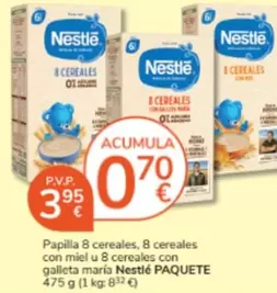 Oferta de Nestlé - Papilla 8 Cereales, 8 Cereales Con Miel U 8 Cereales Con Galleta Maria Paquete por 3,95€ en Consum