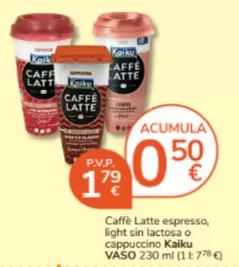 Oferta de Kaiku - Caffe Latte Espresso Light Sin Lactosa O Cappuccino por 1,79€ en Consum