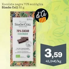 Oferta de Simón Coll - Xocolata Negra 70% Ecologica por 3,59€ en Sorli